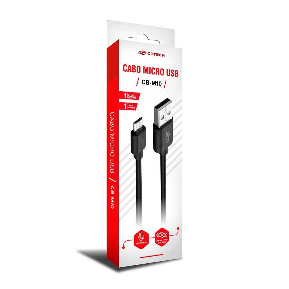 Imagem 3 de 3 do produto Cabo de Dados C3tech CB-M10BK, USB-Micro x USB, 1M, 2Ah, Preto