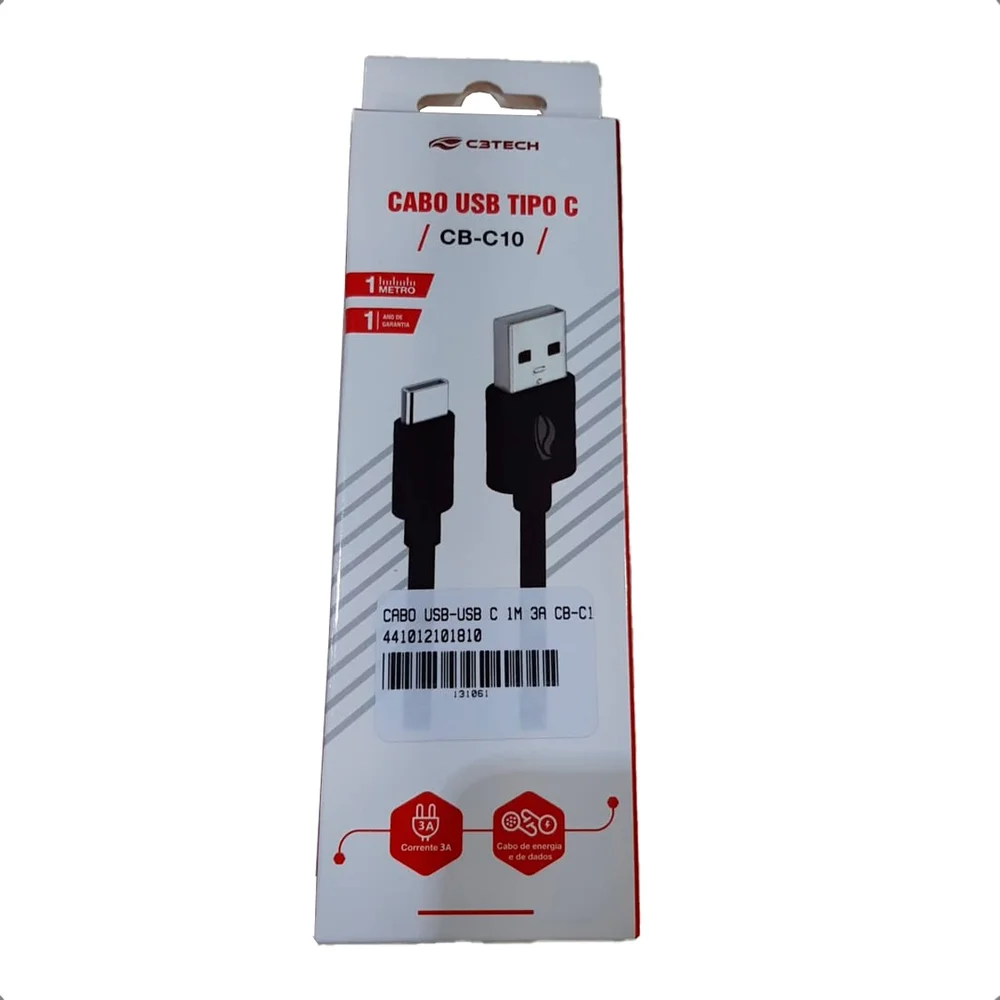 Imagem 2 de 5 do produto Cabo de Dados C3Tech CB-C10BK, USB-USB C, 1M, 3Ah, Preto