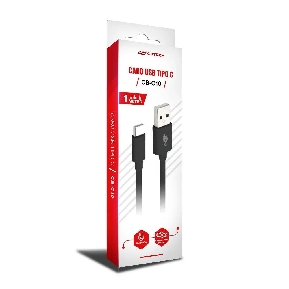 Imagem 3 de 5 do produto Cabo de Dados C3Tech CB-C10BK, USB-USB C, 1M, 3Ah, Preto