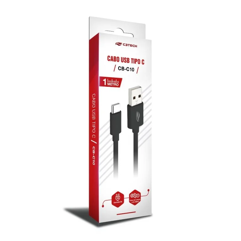 Imagem 4 de 5 do produto Cabo de Dados C3Tech CB-C10BK, USB-USB C, 1M, 3Ah, Preto