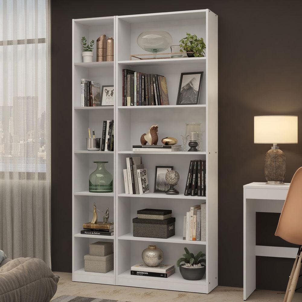 Kit Madesa Estante Livreiro 6908 + Estante Livreiro 6906, Branco