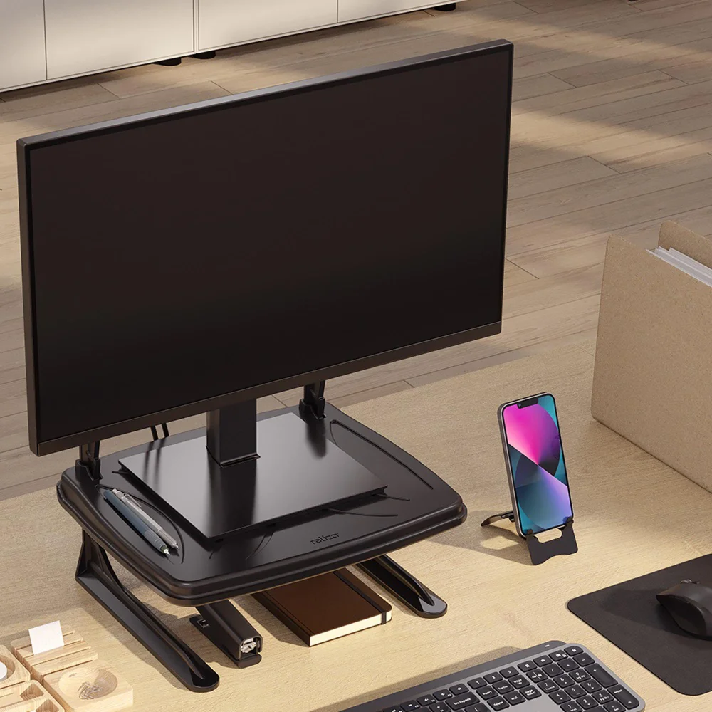 Suporte Para Monitor Reliza Ergolution, Com Regulagem De Altura + Suporte De Celular - Preto Suporte Para Monitor Reliza Ergolution, Com Regulagem De Altura + Suporte De Celular - Preto