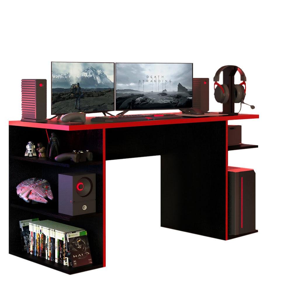 Mesa Computador Gamer Madesa, Preto e Vermelho - 9409