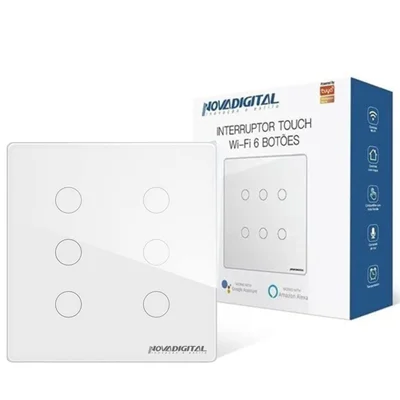 Interruptor Inteligente 4x4 Wi-Fi 6 botões Touch, Compativel com Alexa, Google Home, Tuya