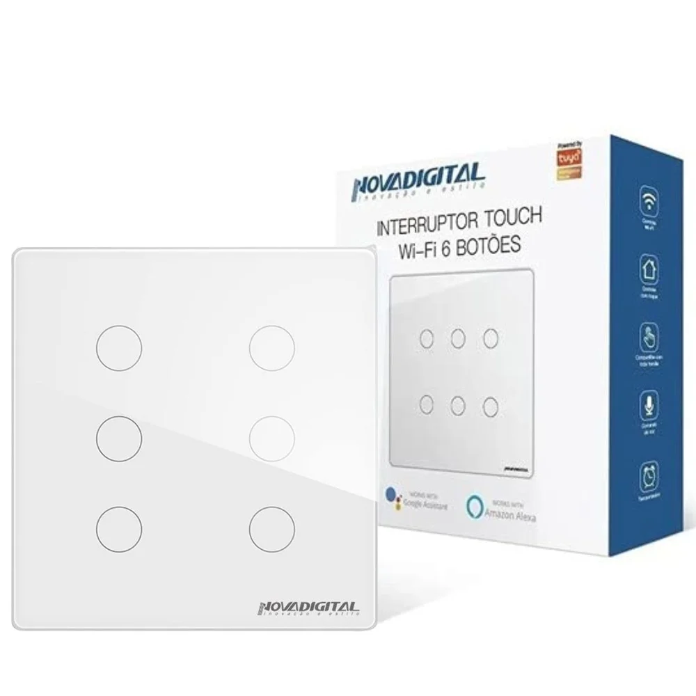 Interruptor Inteligente 4x4 Wi-Fi 6 botões Touch, Compativel com Alexa, Google Home, Tuya