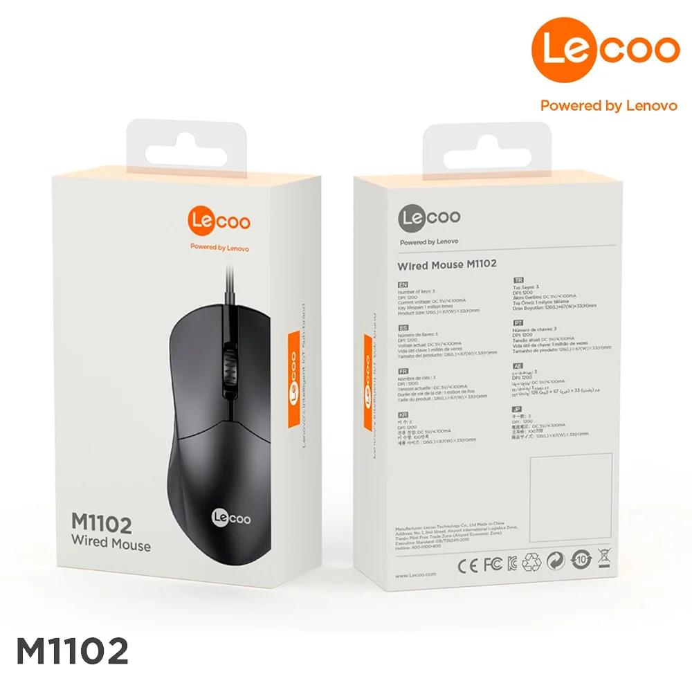 Imagem 2 de 5 do produto Mouse,Lenovo M1102  Usb ,Lecoo 1200dpi, Padrao