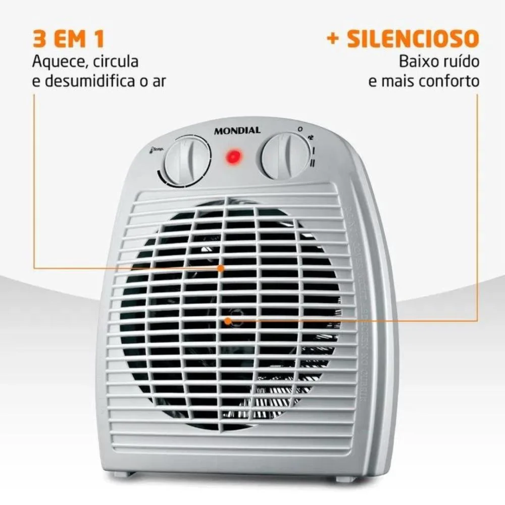 Imagem 2 de 5 do produto Aquecedor De Ar Mondial 1500w ,Termoventilação, Cinza A-08,220v