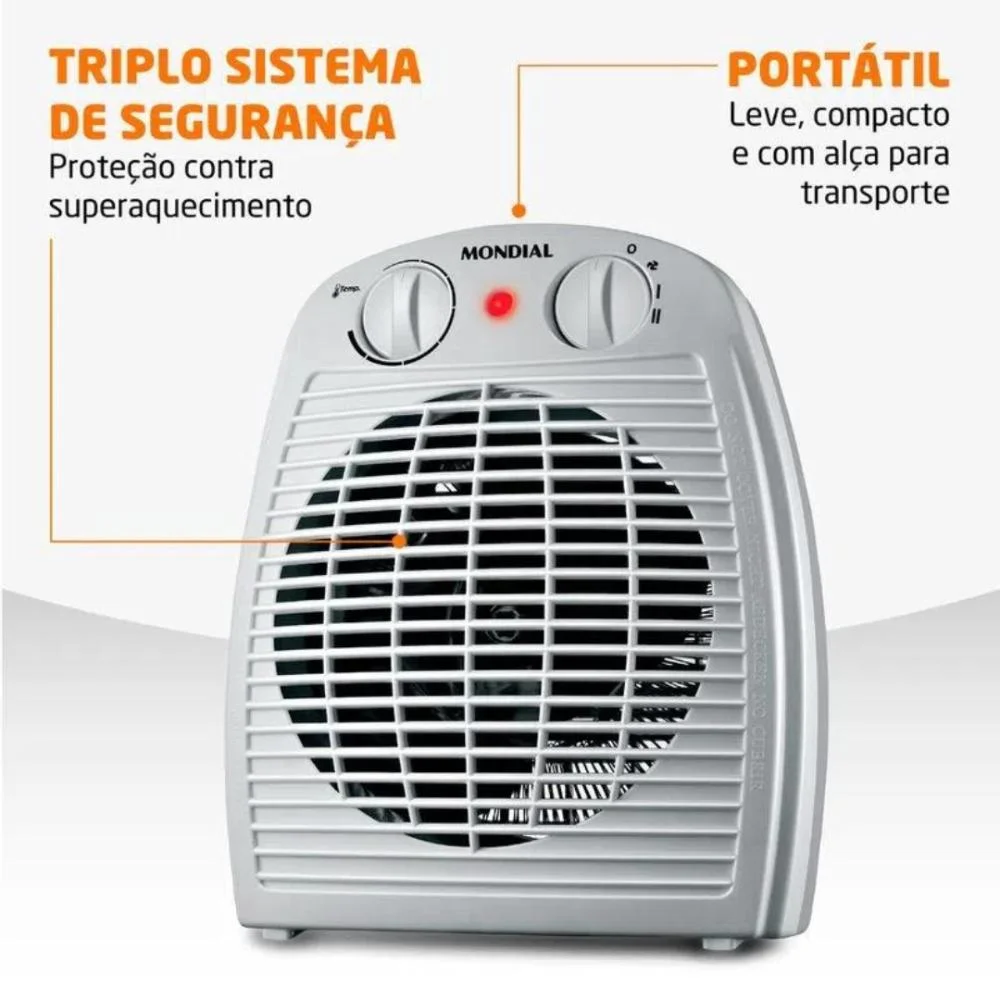 Imagem 4 de 5 do produto Aquecedor De Ar Mondial 1500w ,Termoventilação, Cinza A-08,220v