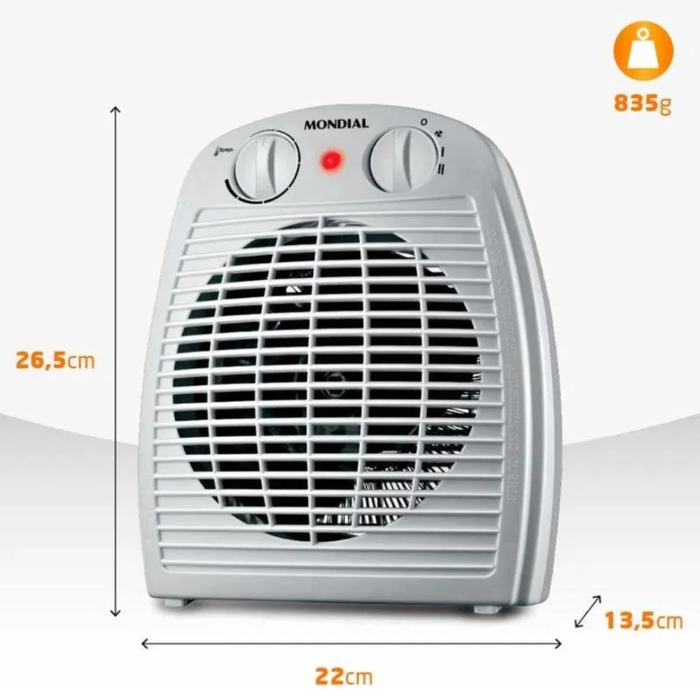 Imagem 5 de 5 do produto Aquecedor De Ar Mondial 1500w ,Termoventilação, Cinza A-08,220v