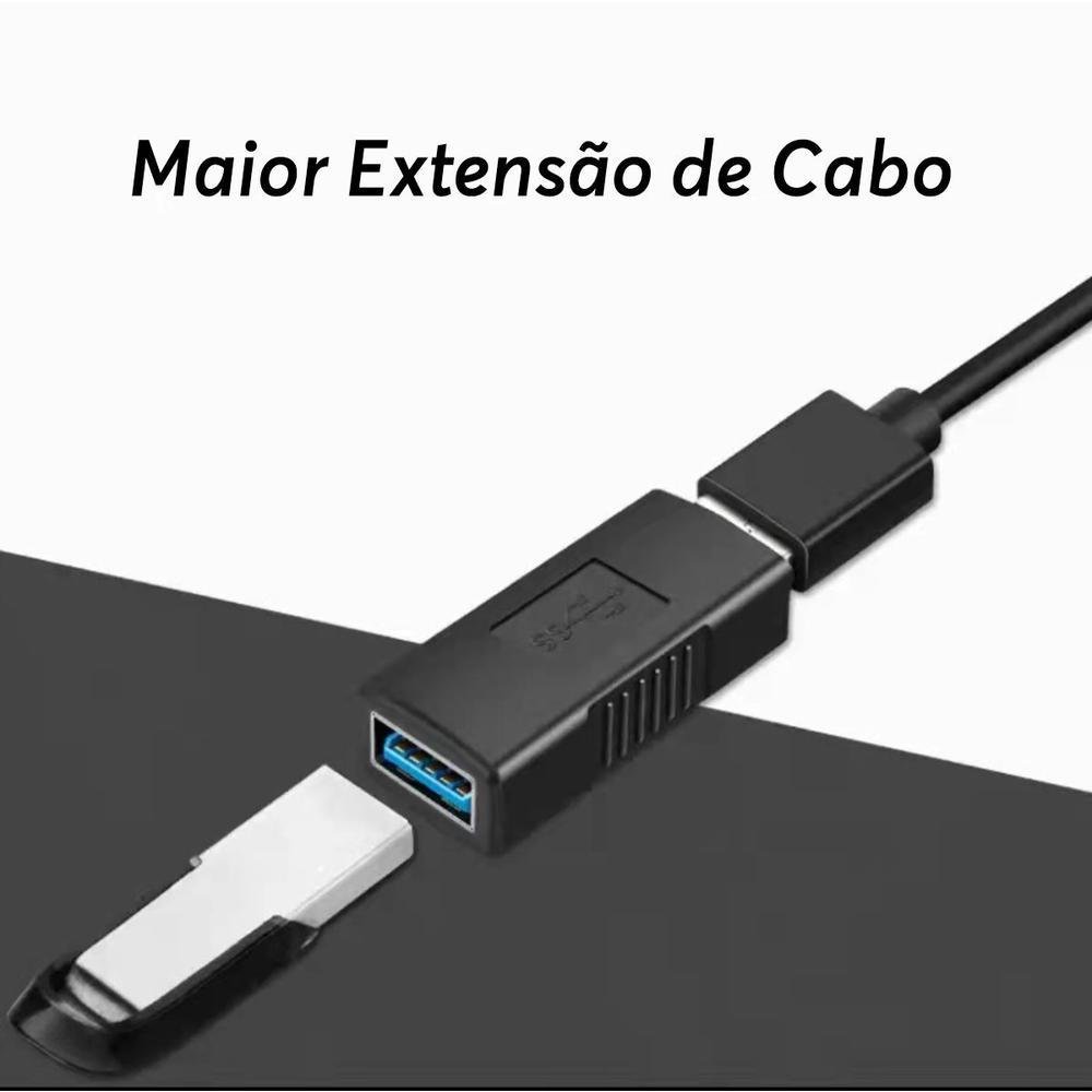 Imagem 5 de 5 do produto Adaptador Emenda USB 3.0 Fêmea X Fêmea Alongar, Cabo Prolongador Junção,preto