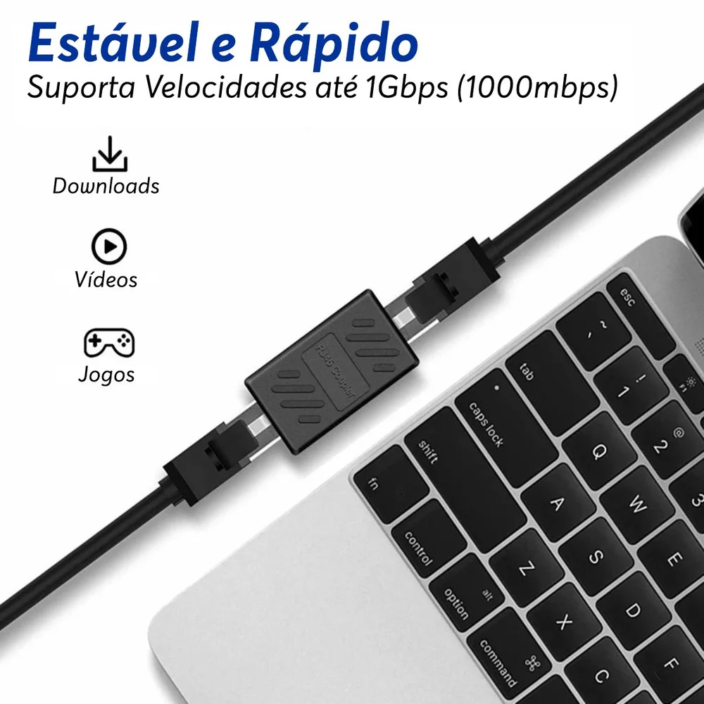 Imagem 4 de 5 do produto Adaptador Emenda Rj45 Extensor Cat5, Cat6, Cat7, Rede Ethernet Conector Blindado,preto