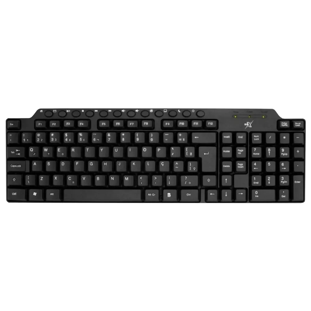 Imagem 2 de 5 do produto Teclado Multimídia BRX, 104 Teclas, ABNT2, USB, Cabo 1.3M, Preto
