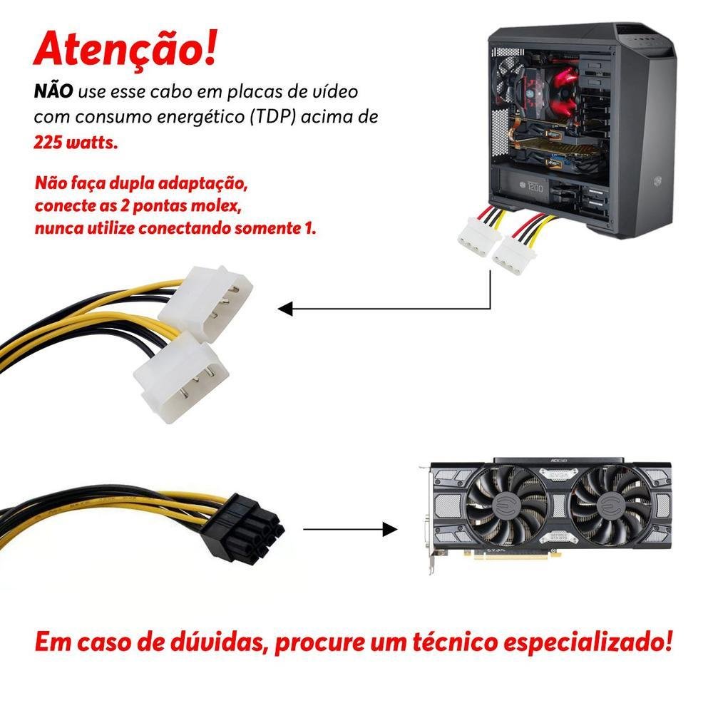 Imagem 2 de 5 do produto Cabo Adaptador Energia/Alimentação 2x Molex Macho, Para Pci-e Pci Express, 8 Pinos