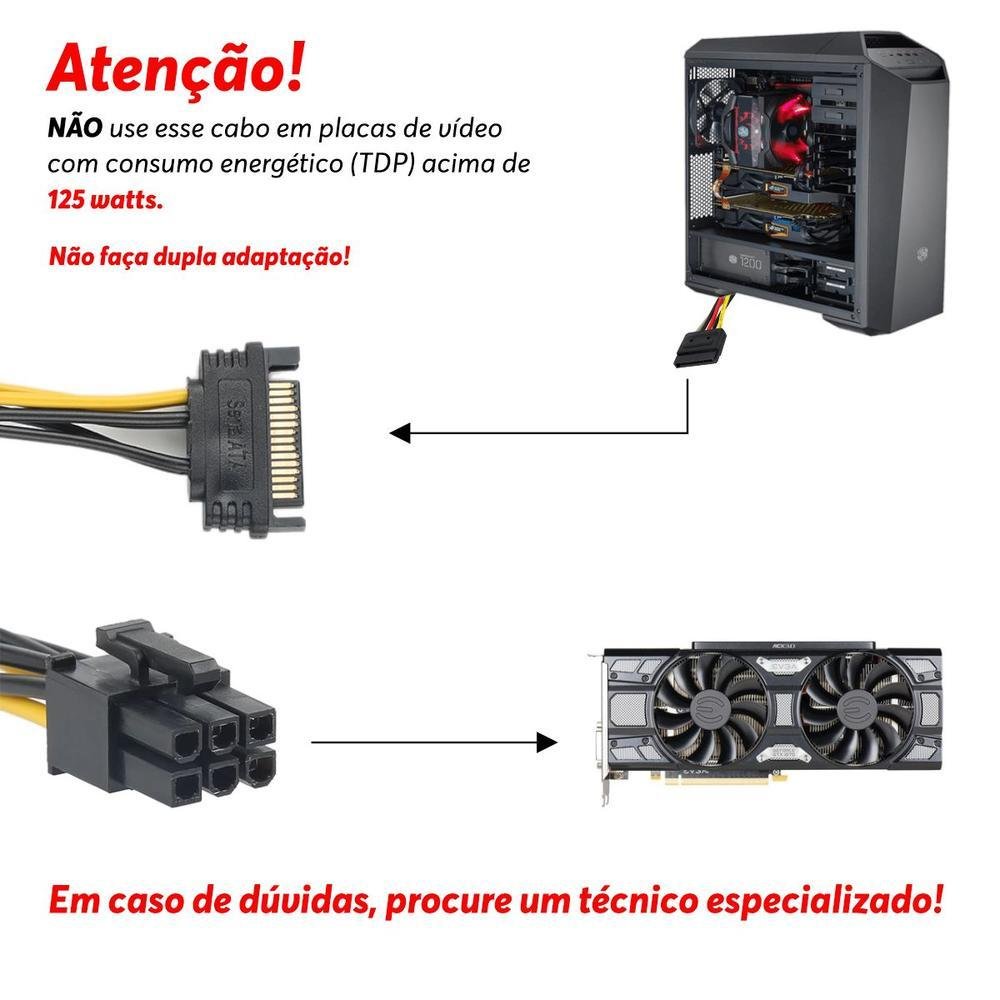 Imagem 2 de 5 do produto Cabo Adaptador Energia/Alimentação SATA Macho, Para Pci-e Pci Express, 6 Pinos