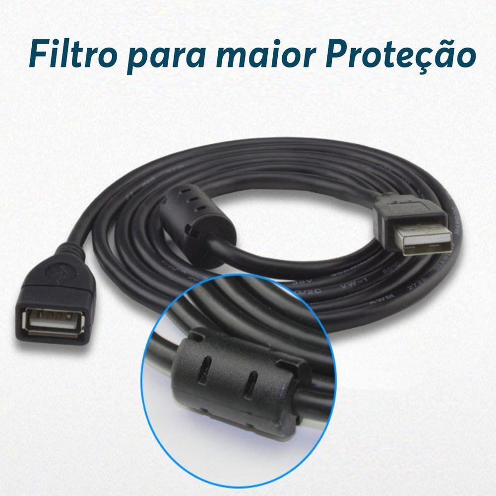 Imagem 4 de 5 do produto Cabo Fio Extensor USB 2.0 De 3.0m 3 Metros, Com Filtro,preto