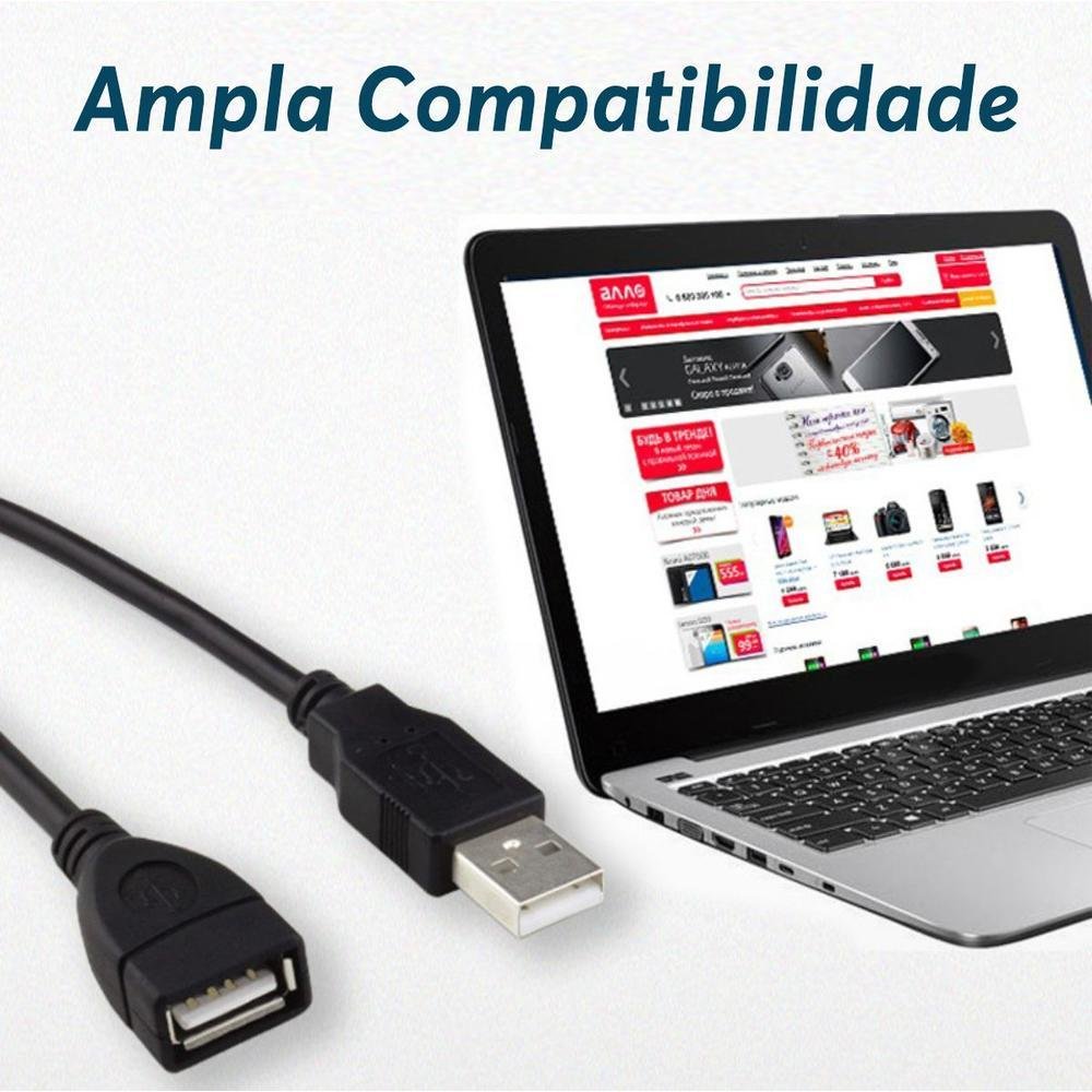 Imagem 2 de 5 do produto Cabo Fio Extensor USB 2.0 De 1.5m 1.5 Metros, Com Filtro,preto