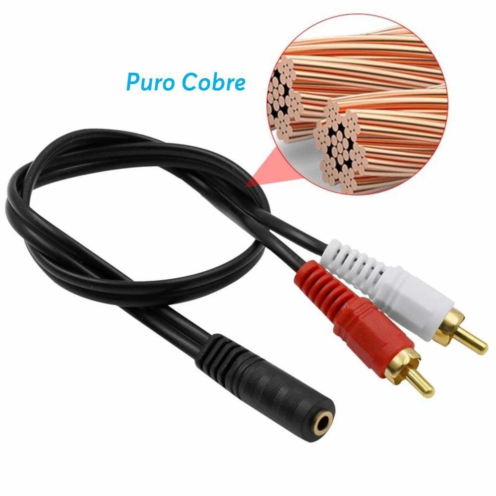 Imagem 2 de 5 do produto Cabo Fio P2 Fêmea 3,5mm Para Rca Áudio Som Estéreo 40cm,preto
