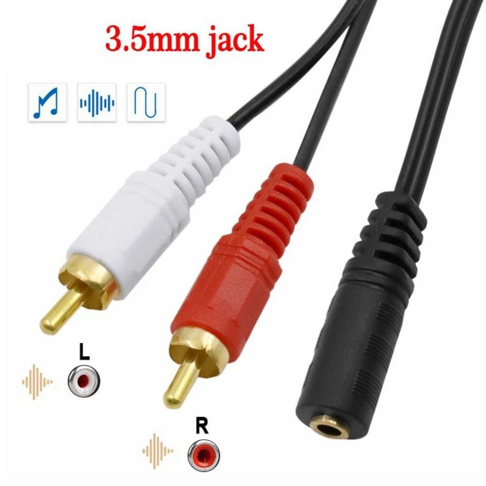 Imagem 3 de 5 do produto Cabo Fio P2 Fêmea 3,5mm Para Rca Áudio Som Estéreo 40cm,preto