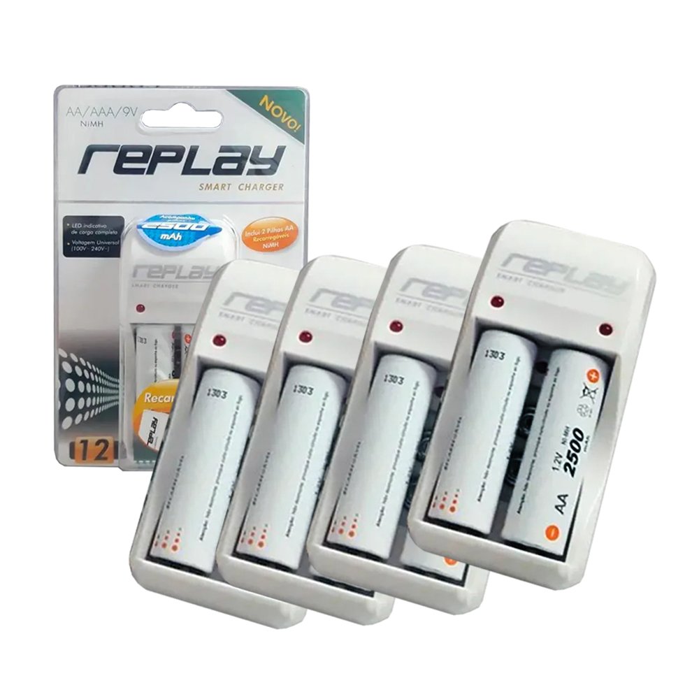 Carregador De Pilhas, Com 2 Pilhas Aa 2500mah Aa/aaa, Bateria Kit 4 Replay,unicoba