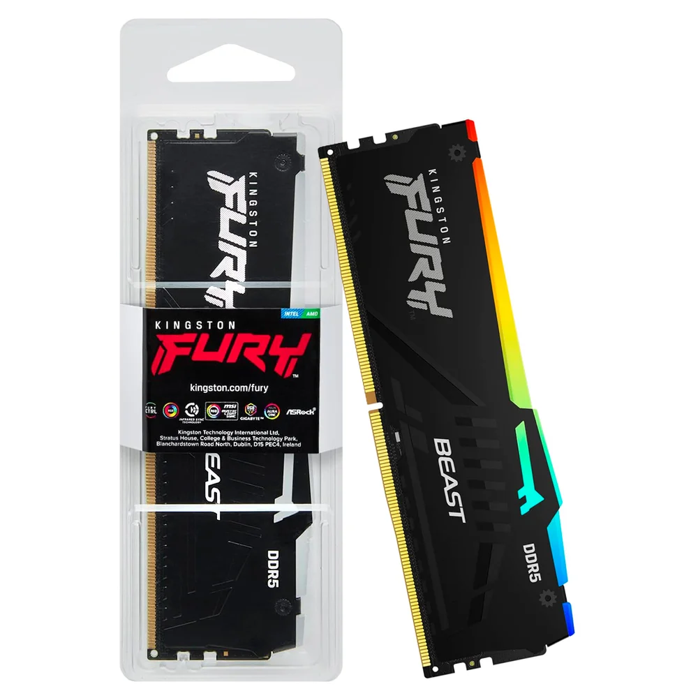 Memoria Kingston Fury Beast RGB, 32GB, DDR5, 5200mhz 1.25v Black Desktop - KF552C40BBA-32