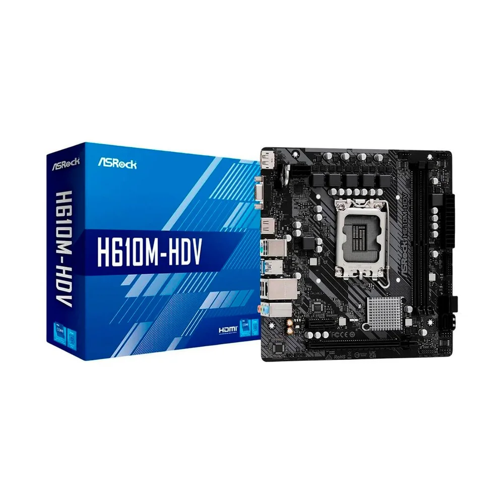 Placa Mae Asrock, Intel 1700 H610 2xddr4 HDMI/VGA, H610m-hdv 6