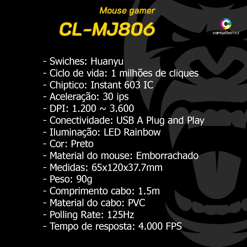 Mouse Gamer Clanm LED Rainbow, 3600dpi Jungle - Cl-mj806 Mouse Gamer Clanm LED Rainbow, 3600dpi Jungle - Cl-mj806