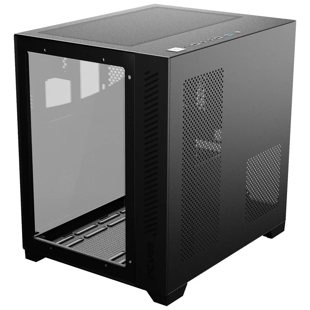 Imagem 2 de 5 do produto Gabinete Pcyes Forcefield Black Vulcan, Mid Tower, m-ATX, Frontal E Lateral Em Vidro Temperado, S/ Fans, Preto - Gffbvp