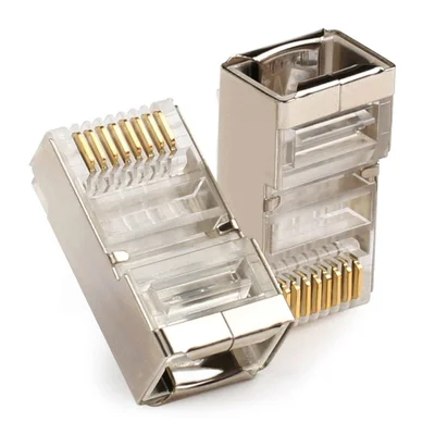 100 Conector RJ45 CAT5e Blindado, Macho Plug Rede Gigabit Lan