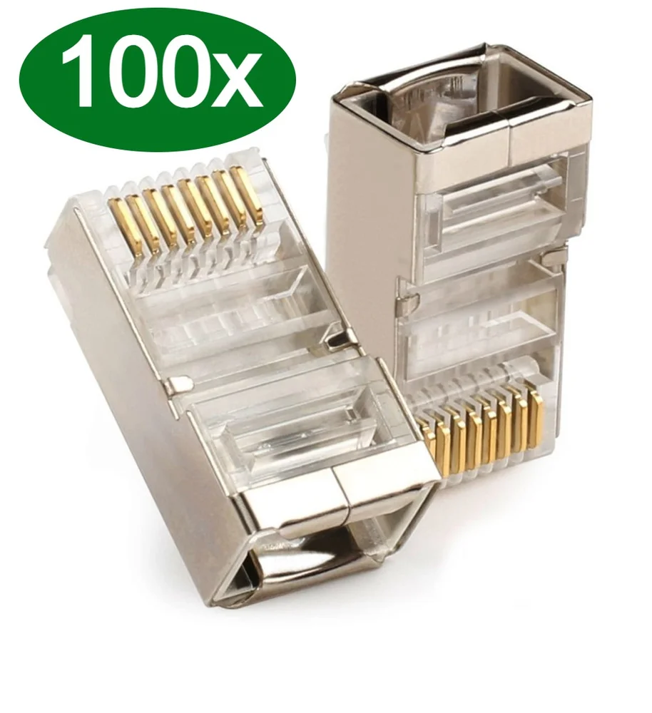 Imagem 2 de 3 do produto 100 Conector RJ45 CAT5e Blindado, Macho Plug Rede Gigabit Lan