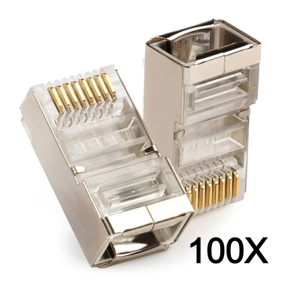 Imagem 3 de 3 do produto 100 Conector RJ45 CAT5e Blindado, Macho Plug Rede Gigabit Lan