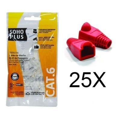 25 Conector RJ45 Sohoplus CAT6 + 25 Capa Boot Snap Vermelho