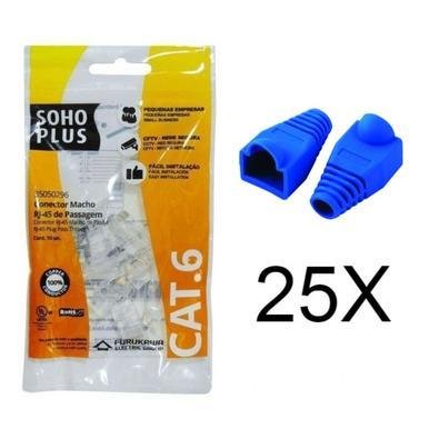 25 Conector RJ45 Sohoplus CAT6 + 25 Capa Boot Snap Azul