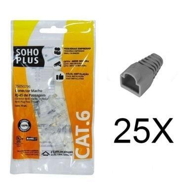 25 Conector RJ45 Sohoplus CAT6 + 25 Capa Boot Snap Cinza
