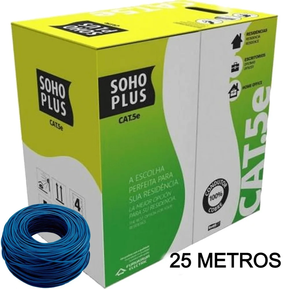 Imagem 2 de 4 do produto 25 Metros De Cabo Rede Lan Utp CAT5e Furukawa Sohoplus, U/utp, Azul