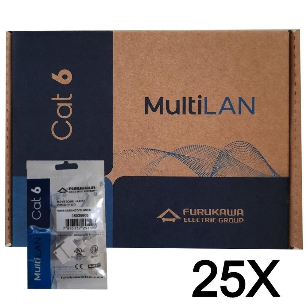 Imagem 2 de 4 do produto 25x Conector Keystone C6 Fêmea Furukawa Multilan RJ45 Tomada