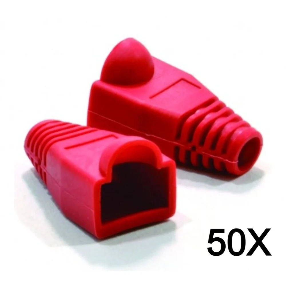 Imagem 2 de 3 do produto 50 Conector Rj45 Sohoplus Cat6 + 50 Capa Boot Snap Proteção Vermelho