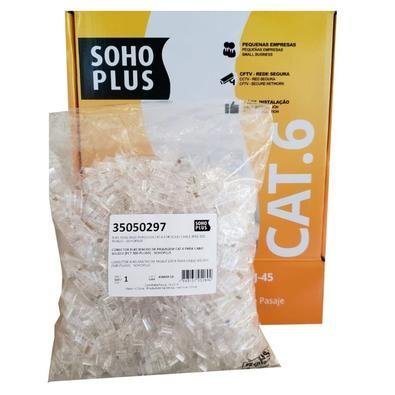 50 Conector Rj45 Sohoplus Cat6 + 50 Capa Boot Snap Proteção, Cinza