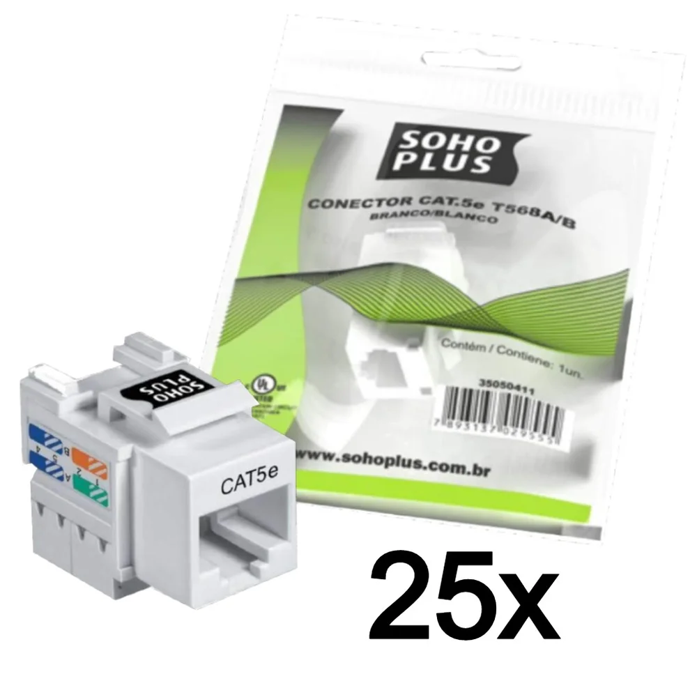 Imagem 2 de 4 do produto 25x Conector Keystone Fêmea CAT5e, RJ45 Sohoplus Furukawa