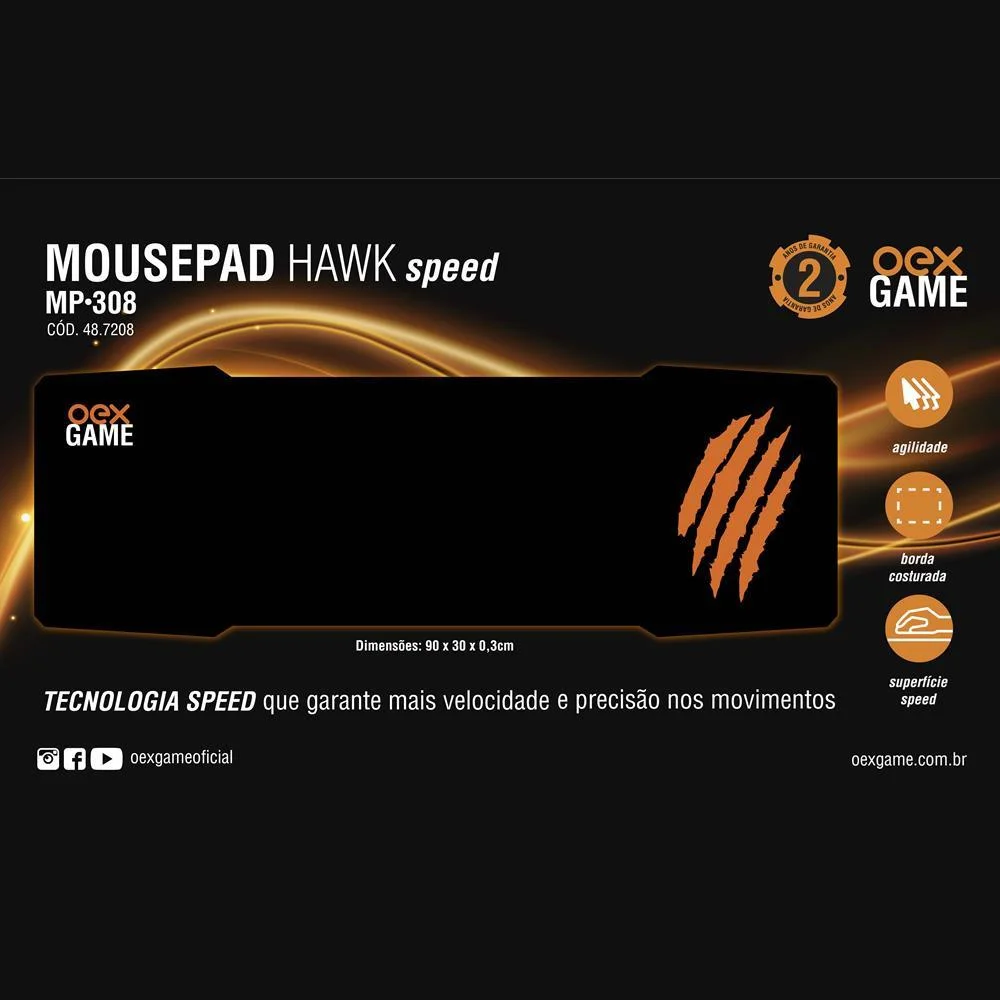 Mousepad Gamer Oex Mp308,Grande 90x30, Speed Ednaldinho Mousepad Gamer Oex Mp308,Grande 90x30, Speed Ednaldinho