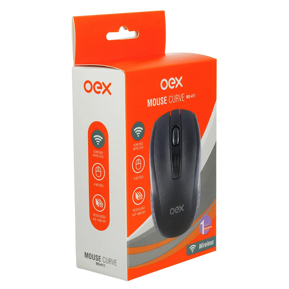 Imagem 5 de 5 do produto Mouse Curve Wireless Com, 4 Botões Oex Ms411, Preto