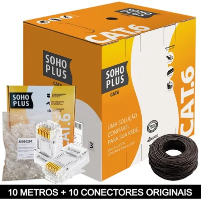 Cabo Furukawa Sohoplus, 10 Metros + 10 Conectores Rj45, Cat6, Preto