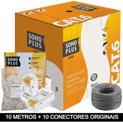 Cabo Furukawa Sohoplus, 10 Metros + 10 Conectores Rj45, Cat6, Cinza