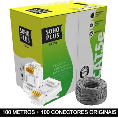 Cabo Furukawa Sohoplus, 100 Metros + 100 Conectores Rj45, Cat5e, Cinza