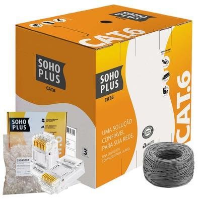 25 Metros De Cabo + 10 Conector Sohoplus Rj45 Cat6 Furukawa, Cor: Cinza