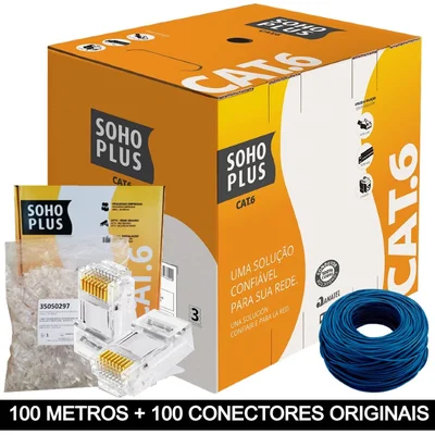 Cabo Furukawa Sohoplus, 100 Metros + 100 Conectores Rj45, Cat6, Azul