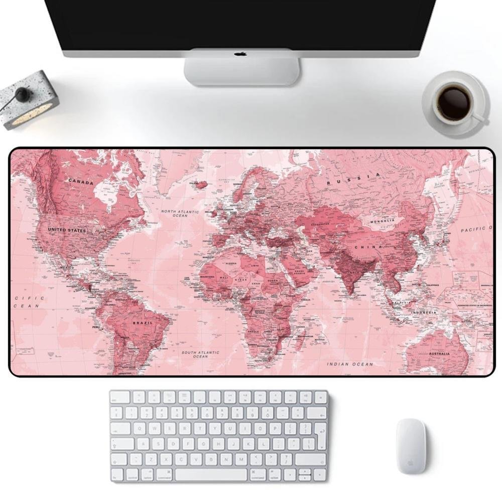 Mouse Pad Gamer Speed, Extra Grande 60x30Cm, Profissional - Mapa Mundi Rosa