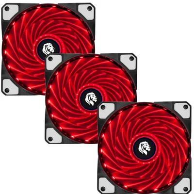 Kit Cooler FAN com 3 unidades, Hayom, Ventoinha LED, 12x12- Vermelho
