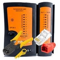 Alicate Crimpar Cabos + Testador de Rede + 25 Conector RJ45 Macho Cat6 + 25 Capas Boot Snaps \n \n 01 Alicate Crimpar RJ45 RJ11 Cabo de Rede  Internet