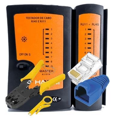Alicate Crimpar + Testador Cabo + 100 Conector Rj45 Cat6 + Capas - Azul
