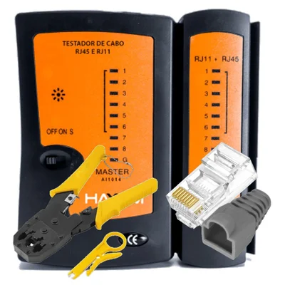 Alicate Crimpar + Testador Cabo + 250 Conector Rj45 Cat6 + Capas - Cinza